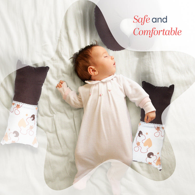 Adorables Pillow Set – Coffee & White | Heart Print with Lace Design | Includes Side & Neck Pillows