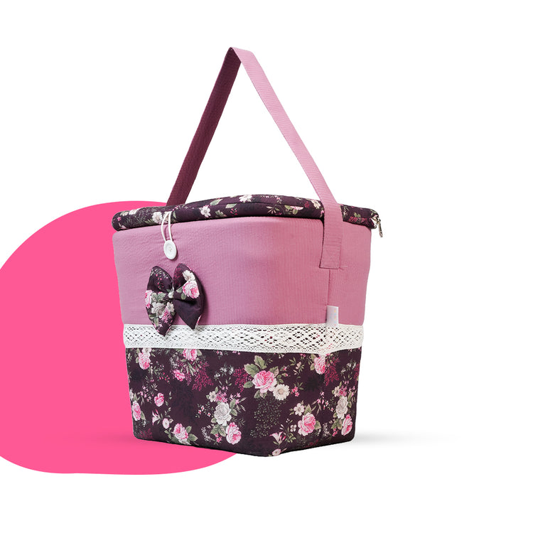 Adorables Baby Basket (Large) | Lightweight Storage | Grape & Dusted Pink Floral Design | Organizer for Baby Essentials