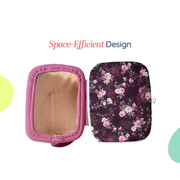Adorables Baby Basket (Large) | Lightweight Storage | Grape & Dusted Pink Floral Design | Organizer for Baby Essentials