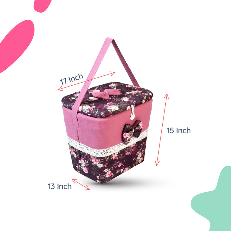 Adorables Baby Basket (Large) | Lightweight Storage | Grape & Dusted Pink Floral Design | Organizer for Baby Essentials