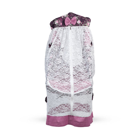 Adorables Bed Cradle | Grape & Dusted Pink | Cotton with Recron | Floral Print | Includes Star Hangings and Removable Net