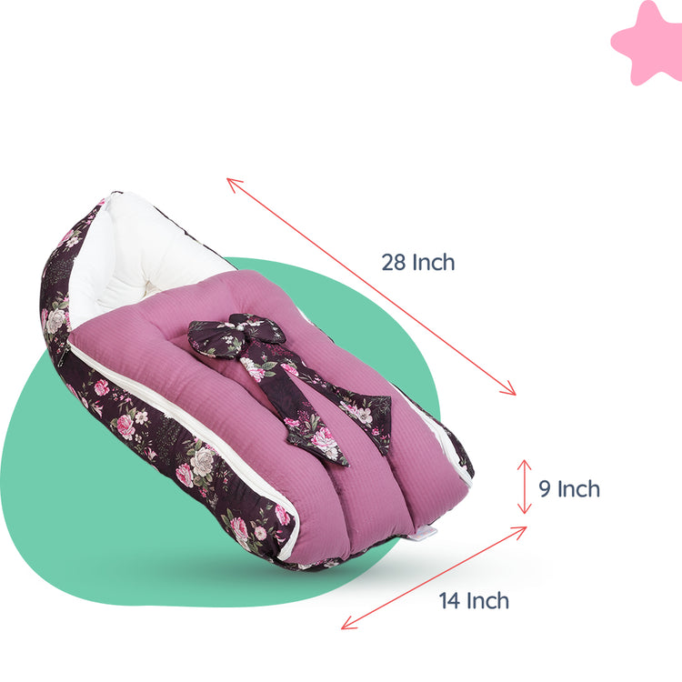 Adorables Baby Holder | Grape & Dusted Pink | Floral Print & Bow Work | Cotton & Recron
