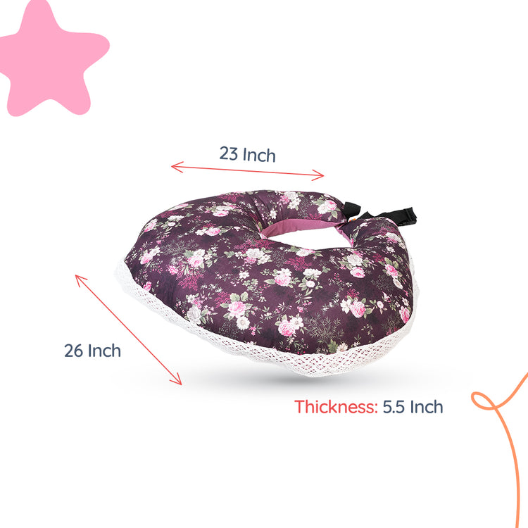 Adorables Feeding Pillow | Grape & Dusted Pink | Floral Print with Lace Design | Cotton with Recron Filling