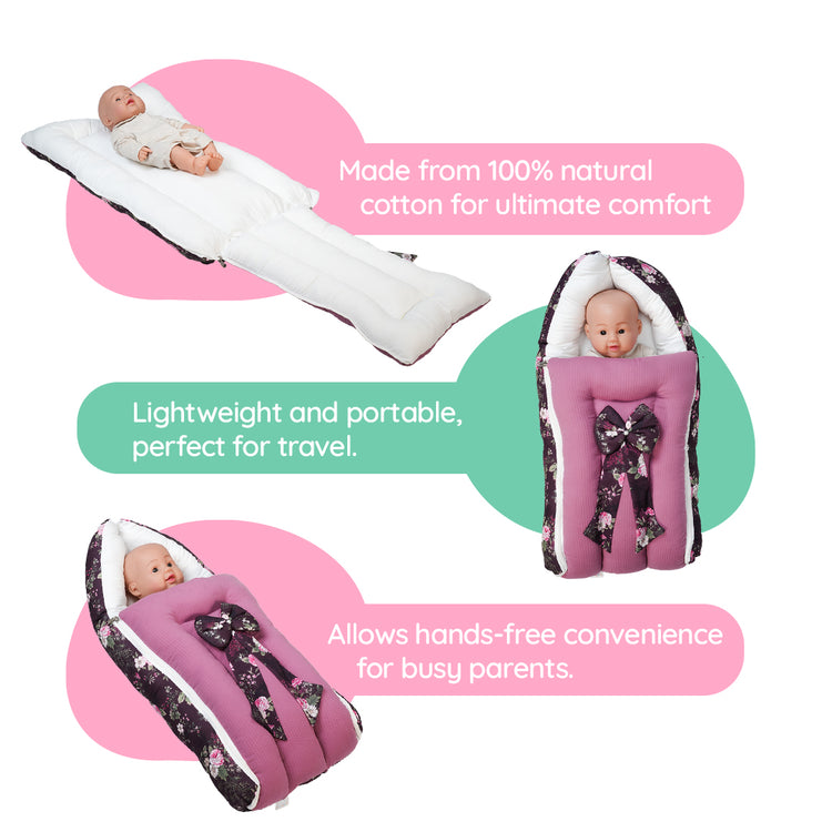Adorables Baby Holder | Grape & Dusted Pink | Floral Print & Bow Work | Cotton & Recron