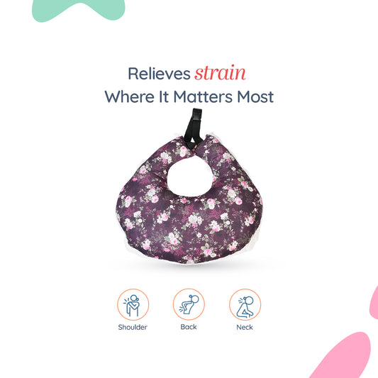 Adorables Feeding Pillow | Grape & Dusted Pink | Floral Print with Lace Design | Cotton with Recron Filling