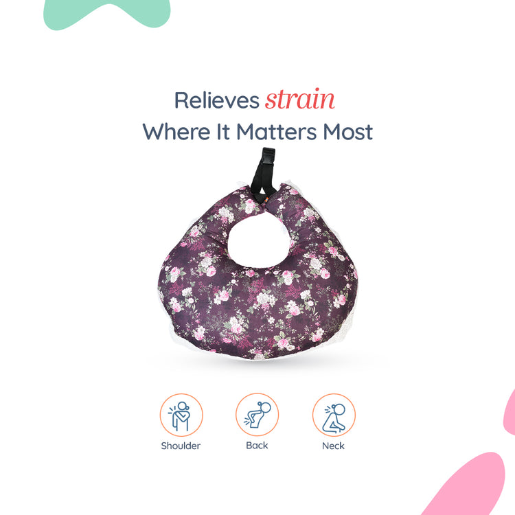 Adorables Feeding Pillow | Grape & Dusted Pink | Floral Print with Lace Design | Cotton with Recron Filling