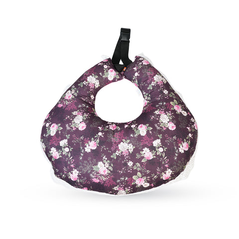 Adorables Feeding Pillow | Grape & Dusted Pink | Floral Print with Lace Design | Cotton with Recron Filling