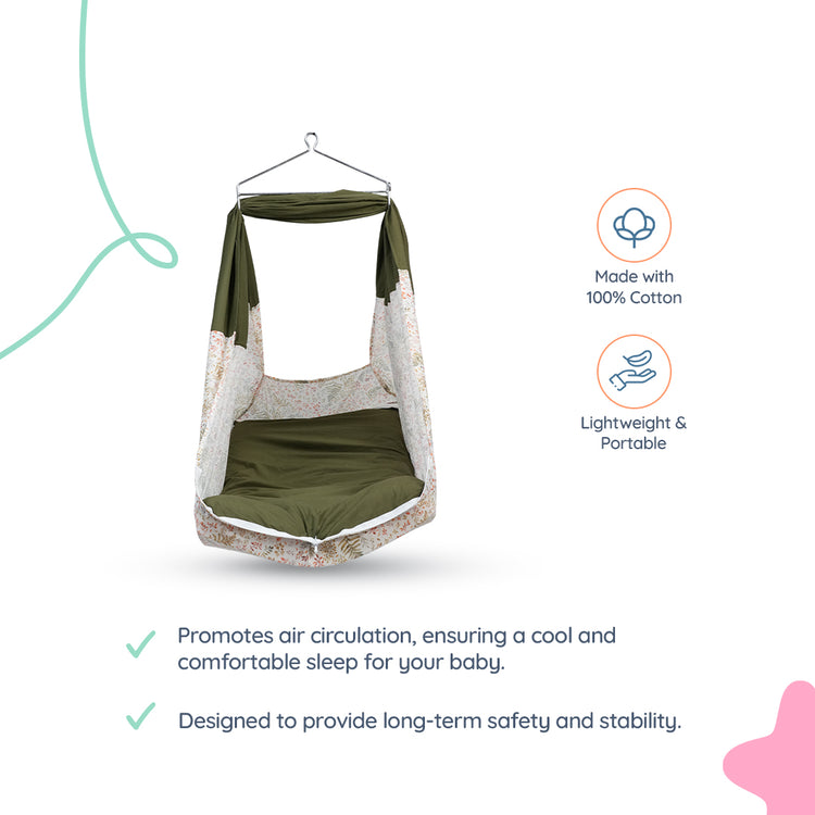 Adorables Bed Cradle | Olive Green & Off White | Cotton with Recron | Elegant Details for Comfort and Safety