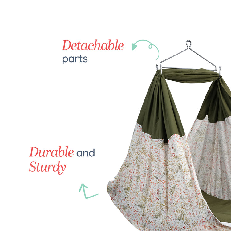 Adorables Bed Cradle | Olive Green & Off White | Cotton with Recron | Elegant Details for Comfort and Safety