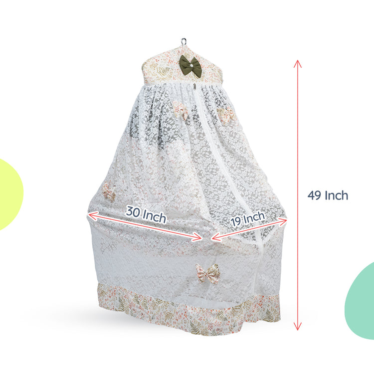 Adorables Bed Cradle | Olive Green & Off White | Cotton with Recron | Elegant Details for Comfort and Safety