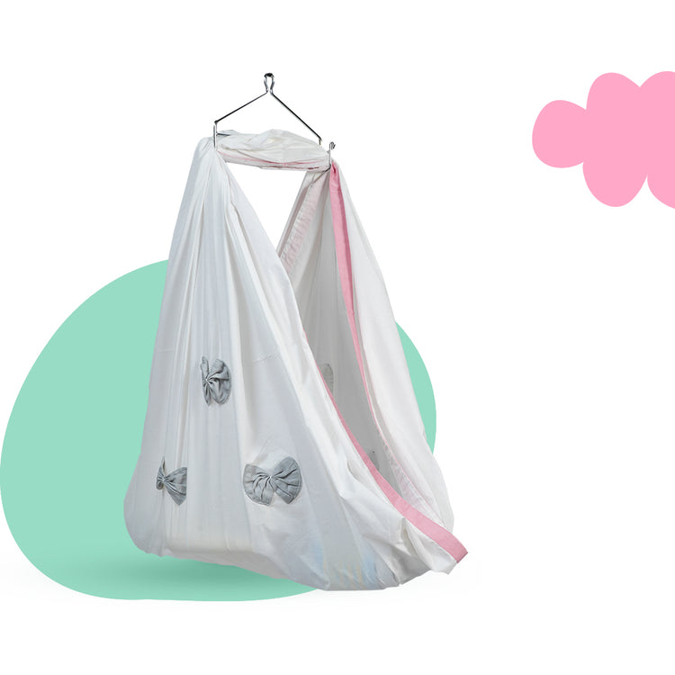Adorables Cradle Set | Grey & Pink | Cotton with Net | Elegant & Secure Sleeping Space