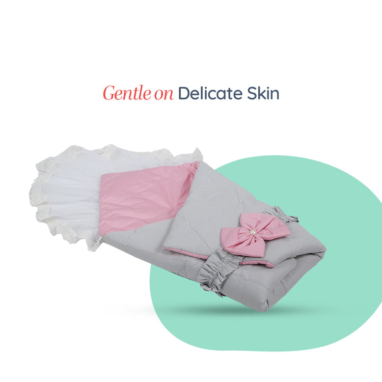 Adorables Receiving Blanket | Grey & Pink | Cotton with Recron | Soft & Elegant Swaddle