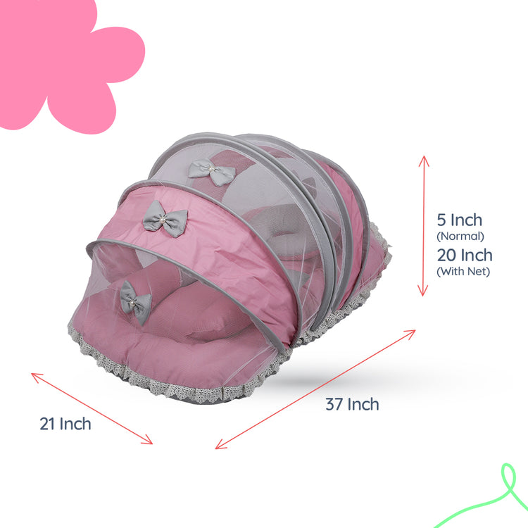 Adorables Hospital Bed | Grey & Pink | Bow Work with Lace Design | Cotton with Recron Filling