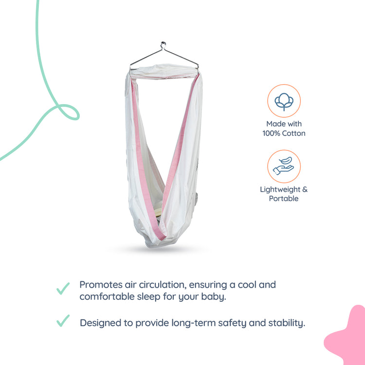 Adorables Cradle Set | Grey & Pink | Cotton with Net | Elegant & Secure Sleeping Space