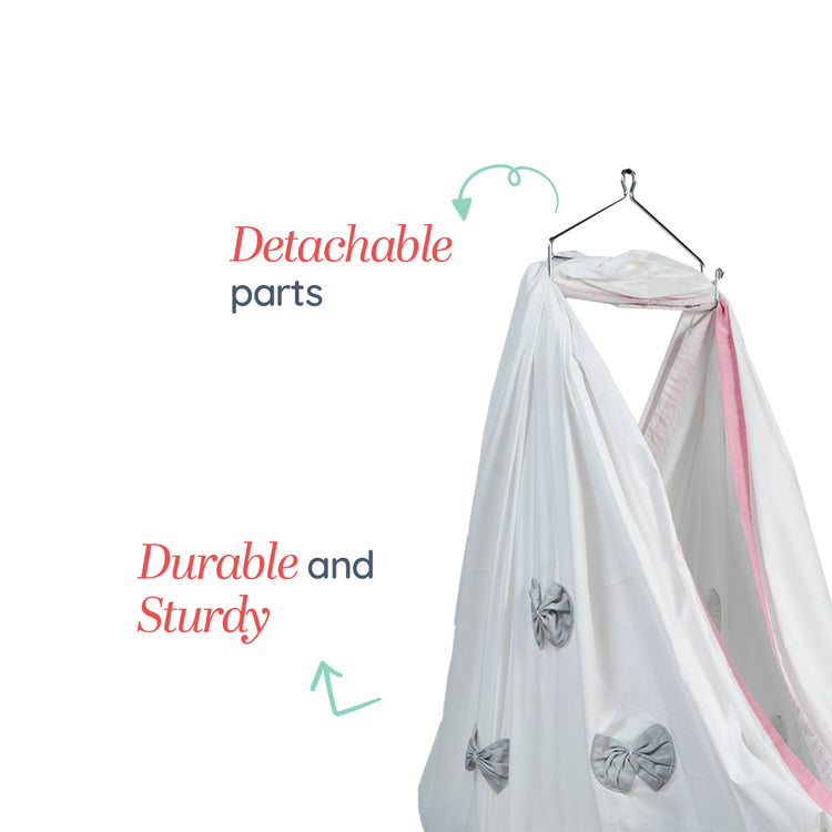 Adorables Cradle Set | Grey & Pink | Cotton with Net | Elegant & Secure Sleeping Space