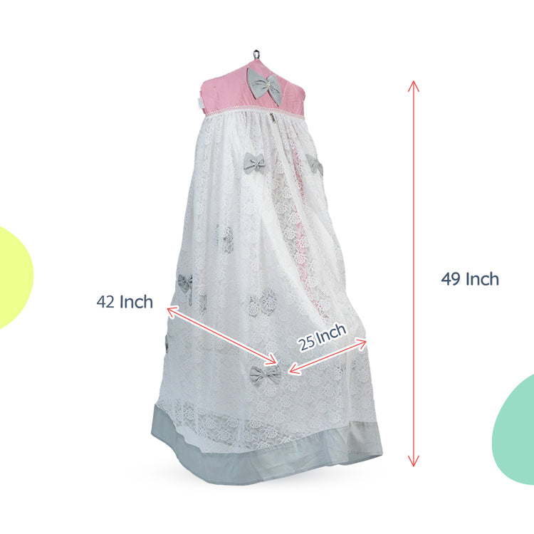 Adorables Cradle Set | Grey & Pink | Cotton with Net | Elegant & Secure Sleeping Space