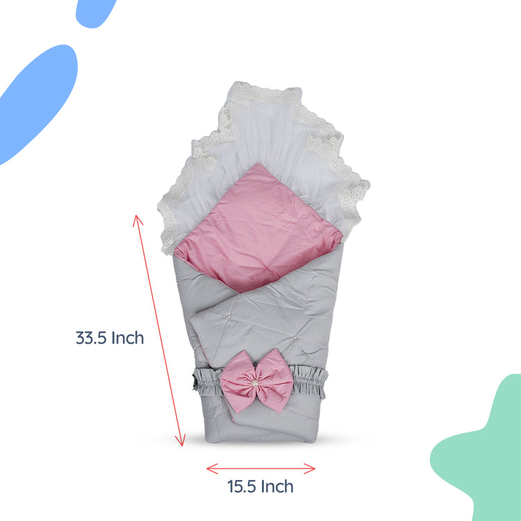 Adorables Receiving Blanket | Grey & Pink | Cotton with Recron | Soft & Elegant Swaddle