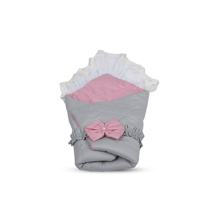 Adorables Receiving Blanket | Grey & Pink | Cotton with Recron | Soft & Elegant Swaddle
