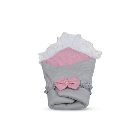 Adorables Receiving Blanket | Grey & Pink | Cotton with Recron | Soft & Elegant Swaddle