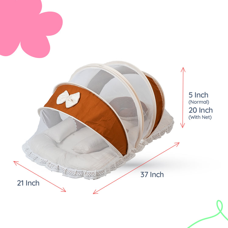 Adorables Hospital Bed | Coffee & Off White | Bow Work with Lace Design | Cotton with Recron Filling