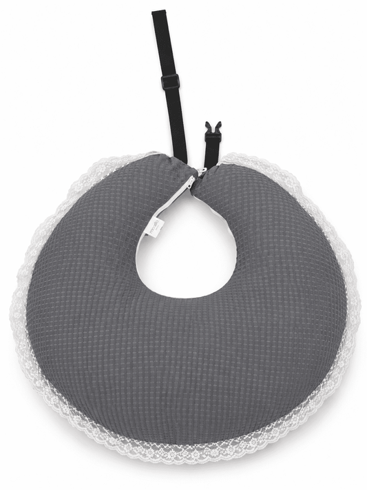 Adorables Feeding Pillow for Newborn | Soft Linea Grey in White | Soft Cotton with Recron Filling | Bow Work & Lace Design