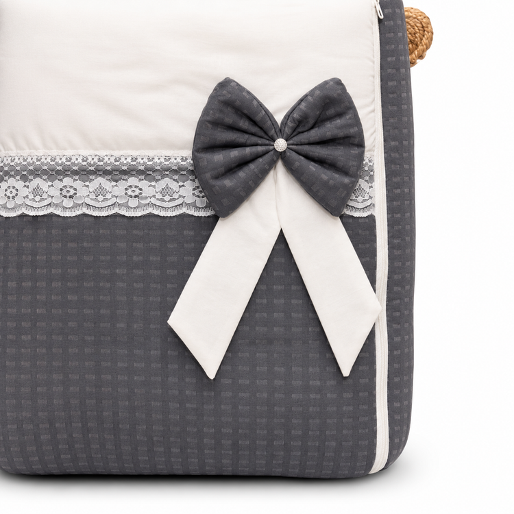Adorables Baby Sleeping Bag | Soft Linea Grey & White | Bow Work & Lace Design | Cotton with Recron filling