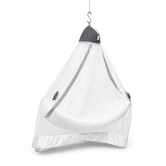 Adorables Bed Cradle | Soft Linea Grey in White | Cotton with Recron | Includes Star Hangings and Removable Net