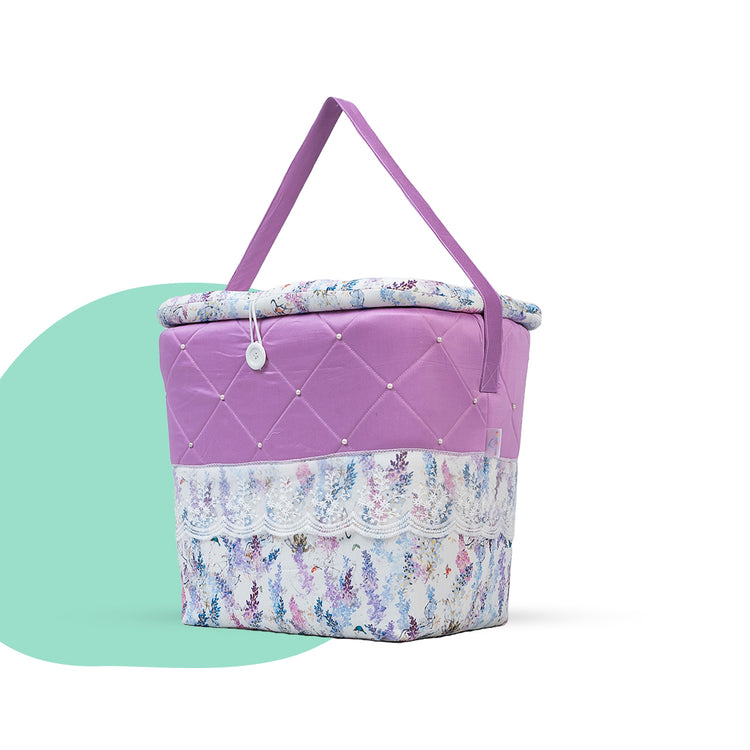 Adorables Baby Basket (Large) | Lightweight Storage | Lavender & White Floral Design | Organizer for Baby Essentials