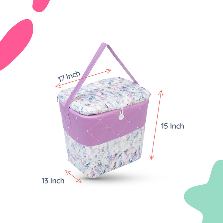 Adorables Baby Basket (Large) | Lightweight Storage | Lavender & White Floral Design | Organizer for Baby Essentials