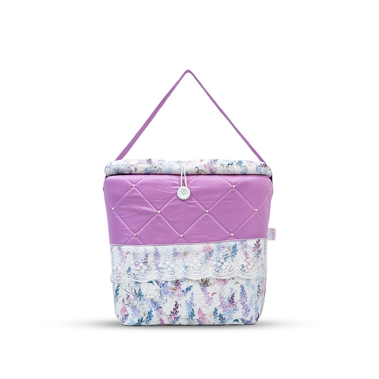 Adorables Baby Basket (Large) | Lightweight Storage | Lavender & White Floral Design | Organizer for Baby Essentials