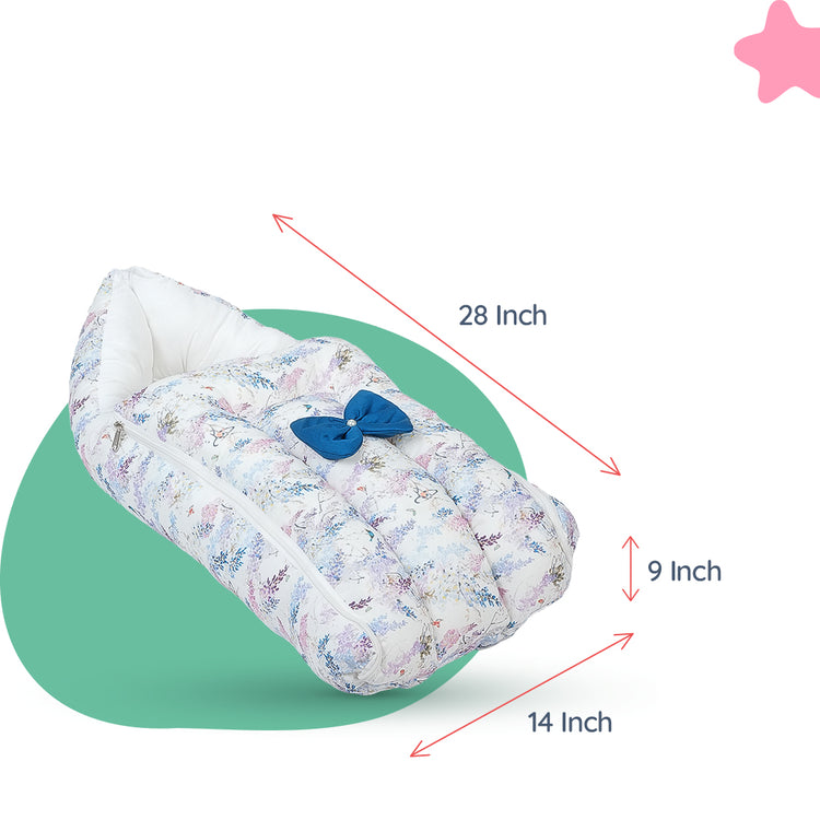 Adorables Baby Sleeping Bag | Lavender & White | Floral Print, Bow Work | Cotton & Recron