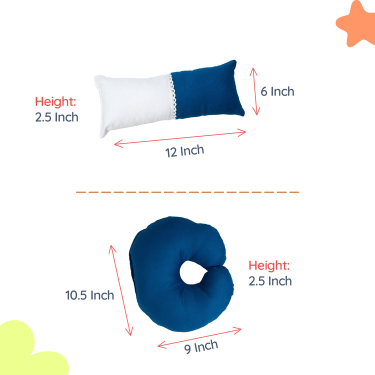 Adorables Pillow Set – Blue & White | Lace Design with Side & Neck Pillows