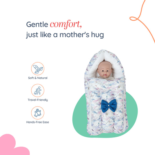 Adorables Baby Sleeping Bag | Lavender & White | Floral Print, Bow Work | Cotton & Recron