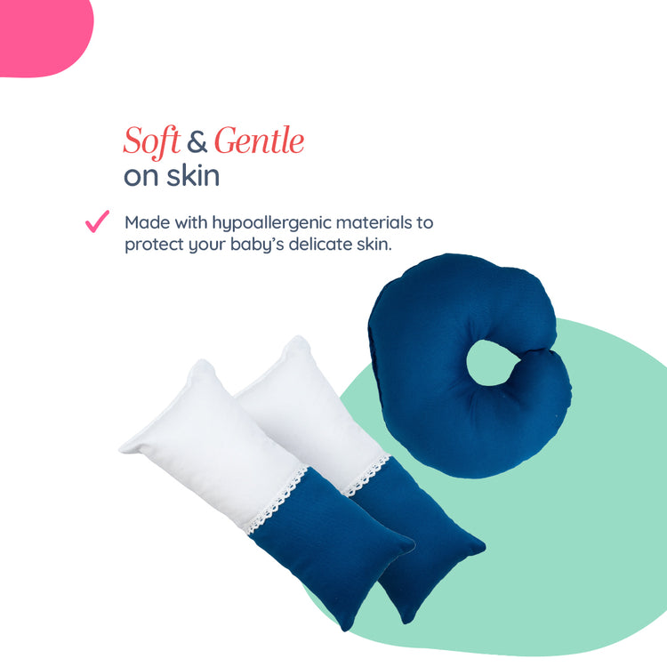 Adorables Pillow Set – Blue & White | Lace Design with Side & Neck Pillows