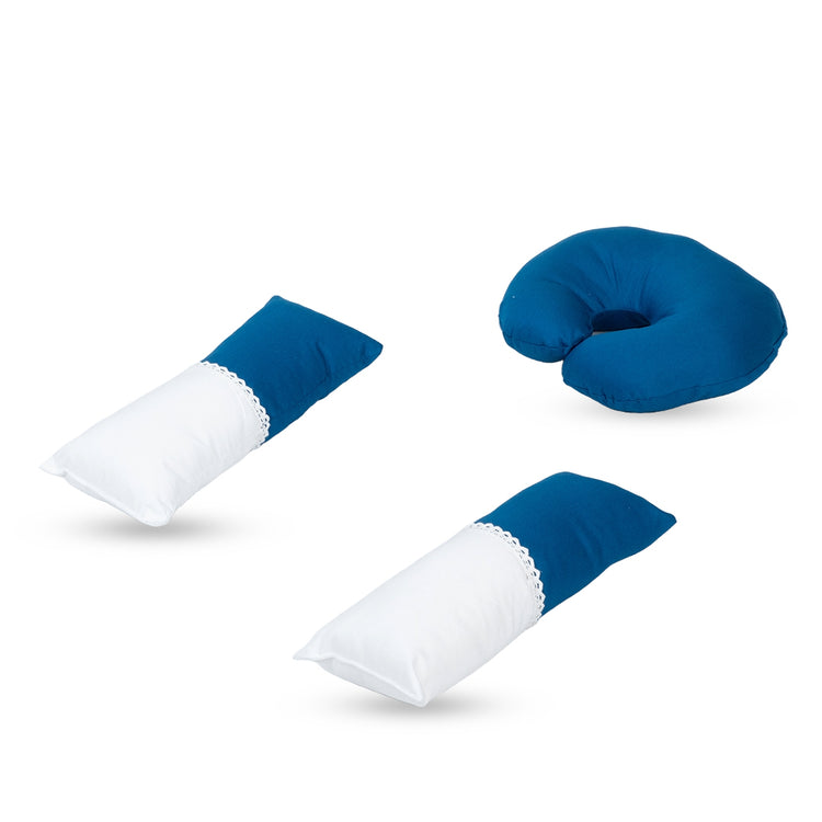 Adorables Pillow Set – Blue & White | Lace Design with Side & Neck Pillows