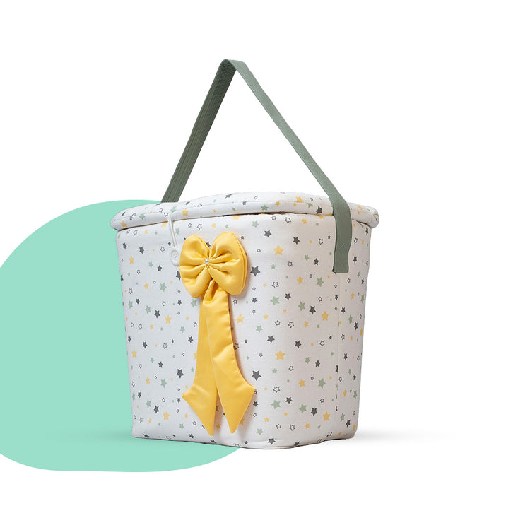 Adorables Baby Basket (Large) | Lightweight Storage | White & Olive Green Star Design | Organizer for Baby Essentials