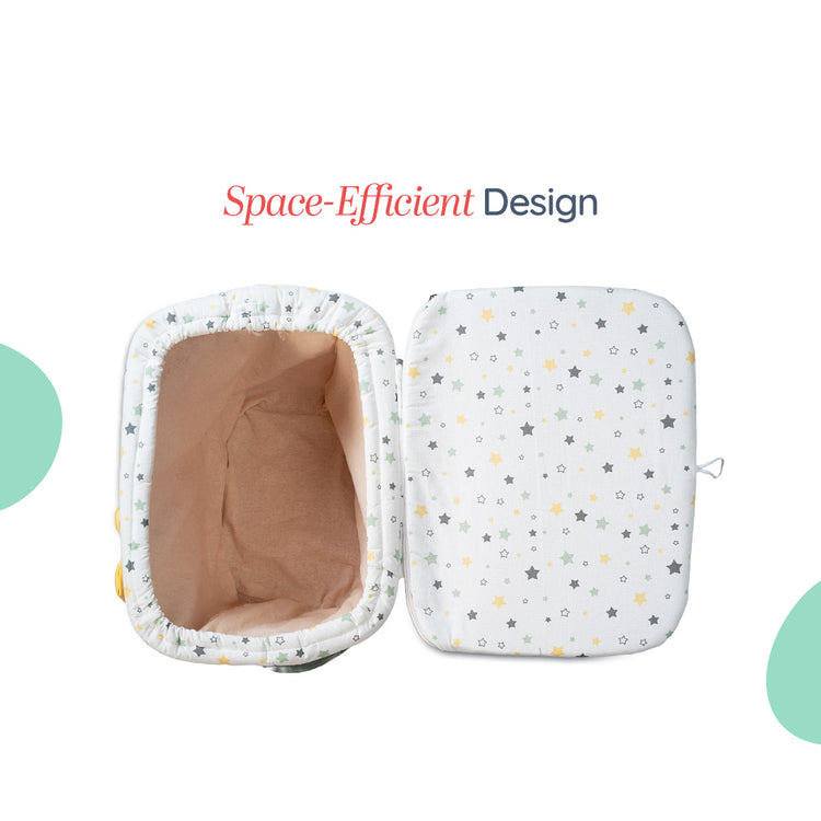 Adorables Baby Basket (Large) | Lightweight Storage | White & Olive Green Star Design | Organizer for Baby Essentials