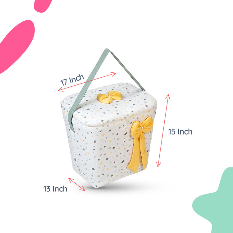 Adorables Baby Basket (Large) | Lightweight Storage | White & Olive Green Star Design | Organizer for Baby Essentials