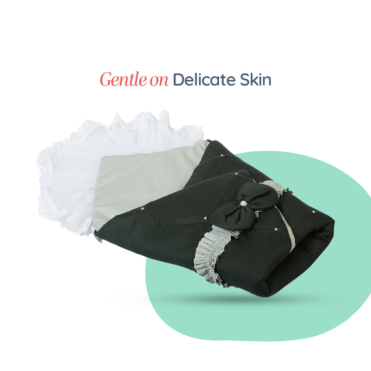 Adorables Receiving Blanket | Light Green & Dark Green | Cotton with Recron | Soft & Elegant Swaddle