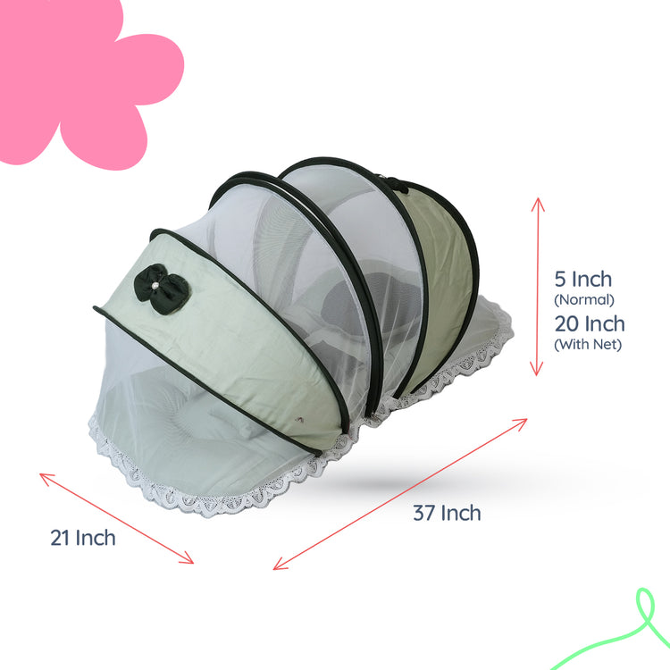 Adorables Hospital Bed | Light Green & Dark Green | Bow Work with Lace Design | Cotton with Recron Filling