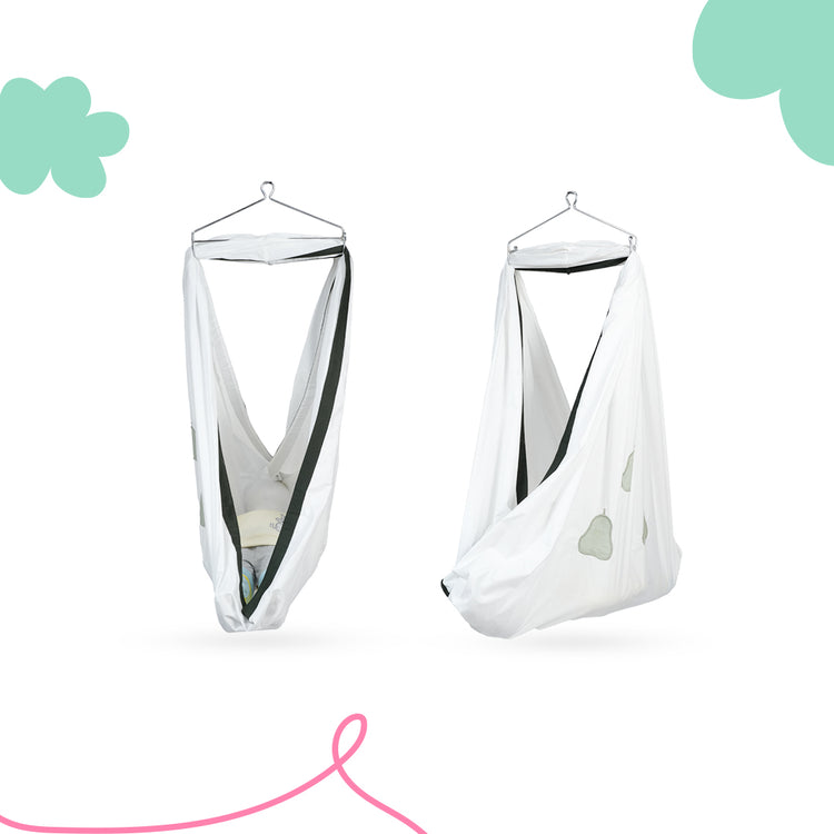 Adorables Cradle Set | Light Green & Dark Green | Cotton with Net | Elegant & Secure Sleeping Space