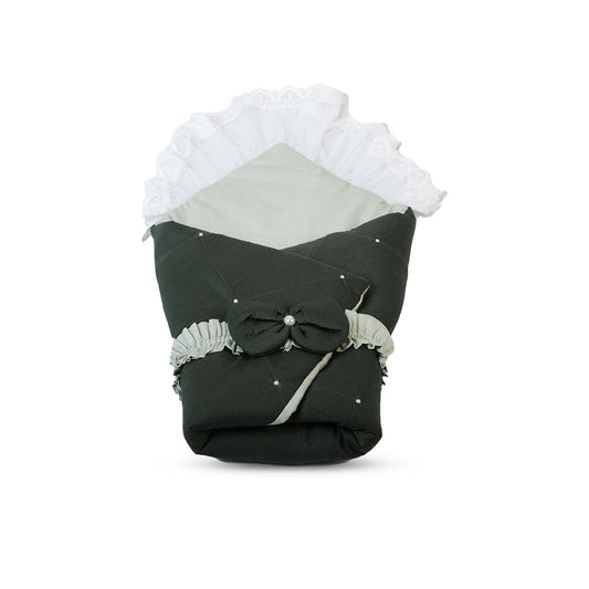 Adorables Receiving Blanket | Light Green & Dark Green | Cotton with Recron | Soft & Elegant Swaddle