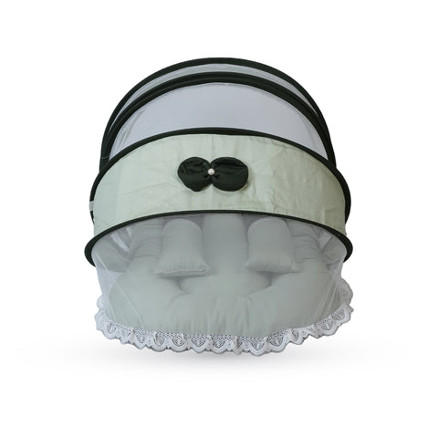 Adorables Hospital Bed | Light Green & Dark Green | Bow Work with Lace Design | Cotton with Recron Filling