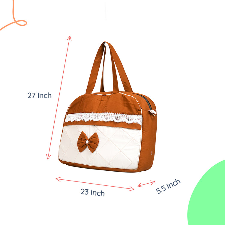 Adorables Mother Bag | Coffee & Off White | Bow Work & Pearls | Cotton with Foam LD