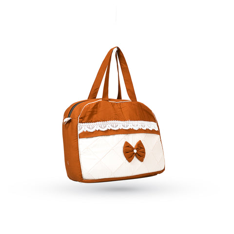 Adorables Mother Bag | Coffee & Off White | Bow Work & Pearls | Cotton with Foam LD