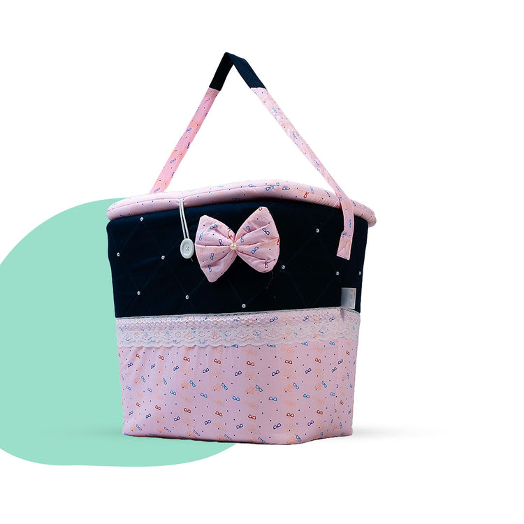 Adorables Baby Basket (Large) | Lightweight Storage | Navy Blue & Light Pink Specks Design | Organizer for Baby Essentials