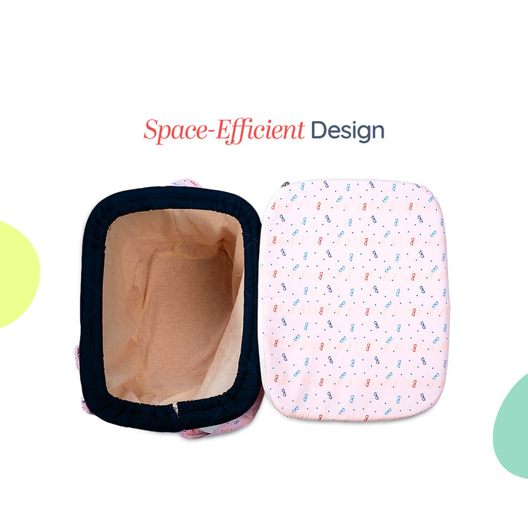 Adorables Baby Basket (Large) | Lightweight Storage | Navy Blue & Light Pink Specks Design | Organizer for Baby Essentials