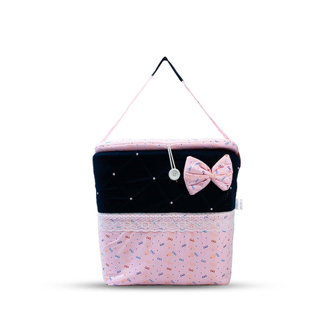 Adorables Baby Basket (Large) | Lightweight Storage | Navy Blue & Light Pink Specks Design | Organizer for Baby Essentials