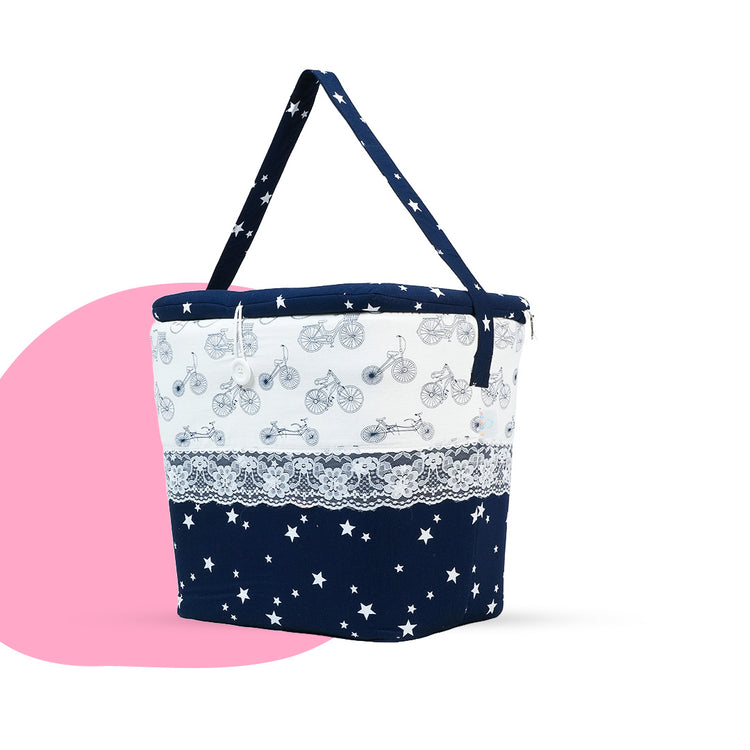 Adorables Baby Basket (Large) | Lightweight Storage | Navy Blue & White Cycle Print | Organizer for Baby Essentials