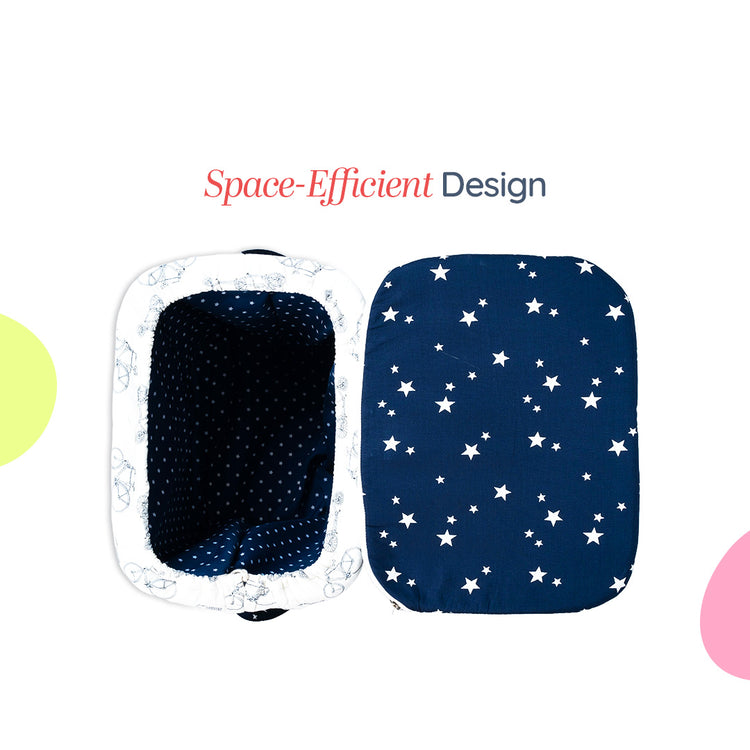 Adorables Baby Basket (Large) | Lightweight Storage | Navy Blue & White Cycle Print | Organizer for Baby Essentials